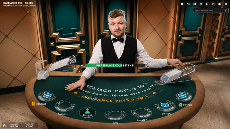 Live blackjack game screenshot